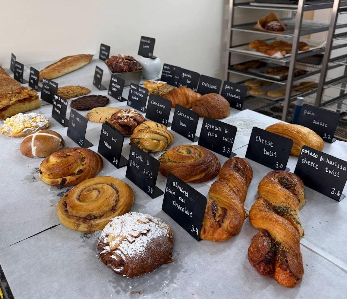 Breadary bakery counter with fresh pastries